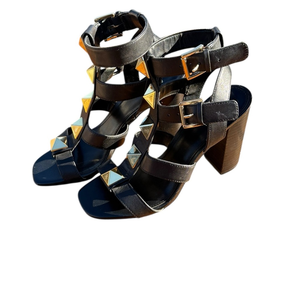 Michael Kors Wren Studded Leather Pyramid‎ Block-heel Gladiator Sandals Sz 5.5 - Picture 2 of 13